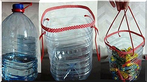 Basket of recycled plastic bottles