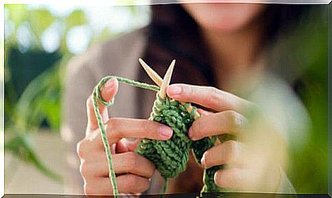 Woman knitting