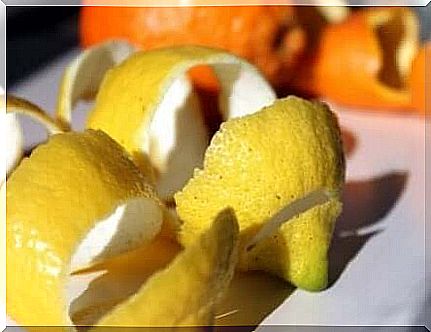 Lemon peel lying on a plate