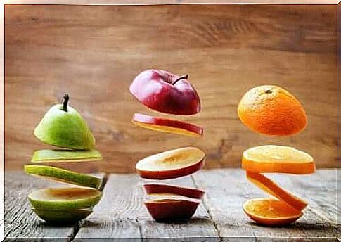 Different cut fruit.