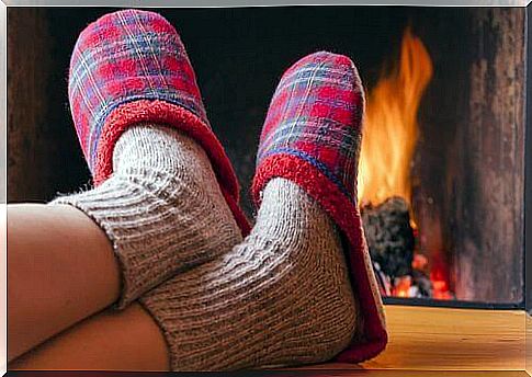 Slippers in front of the fireplace