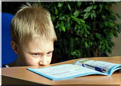 A boy looking at a textbook